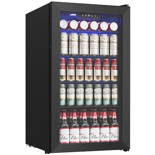 Icyglee Beverage Refrigerator Cooler, 126 Can Mini Fridge with Glass Door for Wine, Soda Beer, Beverage Cooler for Home, Bar, Office with Adjustable Removable Shelves, Black - Image 1