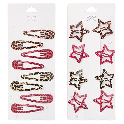 Shimmeroo 16PCS Snap Hair Clips Metal Leopard-Print Hairpin Star Water Drop | Hair Barrettes for Y2k 2000s Side Clip Decoration Accessories for Women,Pink Brown - Image 1