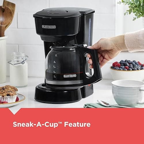 BLACK+DECKER 12-Cup Coffee Maker with Easy On/Off Switch, Easy Pour, Non-Drip Carafe with Removable Filter Basket, Vortex Technology, Black thumbnail 6