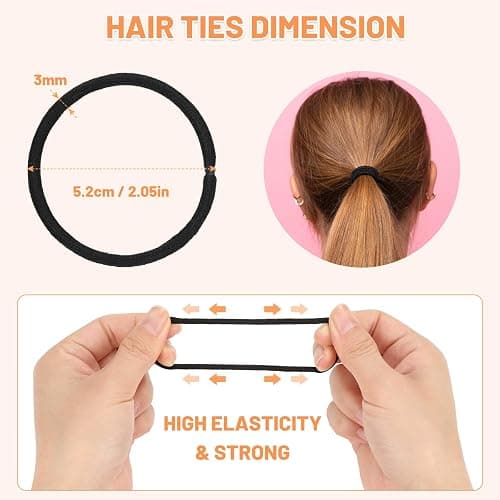 Anezus 200 Pcs Hair Ties for Women Girls Hair Elastics Hair Bands Ponytail Holders Hair Rubber Bands for Thick Straight Curly Hair (Black) thumbnail 2
