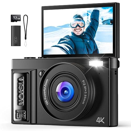 Digital Camera 4K for Photography Vlogging: 64MP Cameras for Video - 16X Zoom Photo Camera Gifts for Teens Ages 8-18 - 180°Flip Screen Compact Cámara - Point and Shoot Digital Cameras for YouTube - Image 1