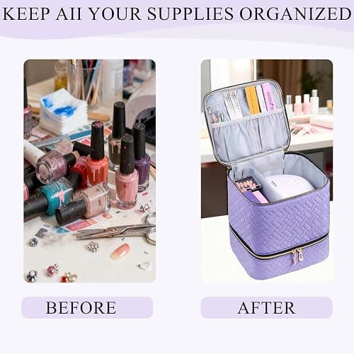 RZMAYIS Nail Polish Organizer, Nail Polish Storage Holds 30 Bottles & Nail Lamp, Double Layer Nail Bag Organizer Case, Portable Nail Polish Holder for Nail Tech Travel & Manicure Kit thumbnail 5