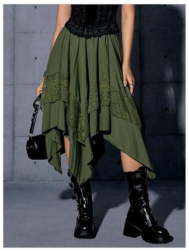 Verdusa Women's Renaissance Flowy Fairy Skirt Y2k Contrast Lace Layered Asymmetrical Midi Skirts thumbnail 6