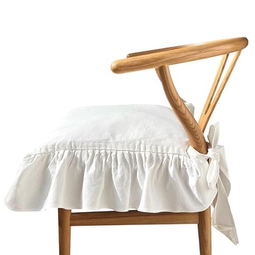 cozymomdeco Korean Made Chair Pad Slipcover 17.5'x17.5' Chair Cushion Cover Ties with Ruffle Farmhouse Decor Covers Only, Gift for Mom (Solid White) Stocking Stuffer - Image 1