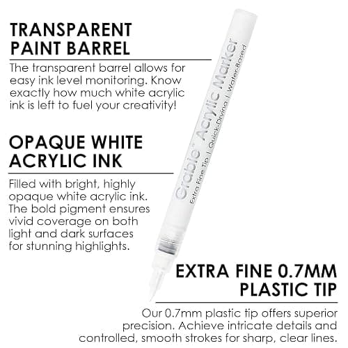 Grabie 6 White Acrylic Paint Markers, 0.7mm Extra Fine Tip Acrylic Paint Pens for Drawing, Coloring Books for Adults thumbnail 2