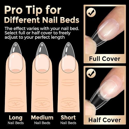 Long Almond Nail Tips: 504pcs Full Cover Soft Gel Nail Tips, 12 Sizes Pre-Etched Half Matte Almond Press on Nails No C Curve For Nail Extensions Home Salon thumbnail 9