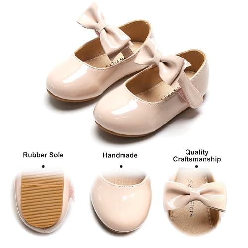 Felix & Flora Toddler Flower Girl Dress Shoes - Girl Ballet Flats Party School Shoes Wedding - 8 Toddler - B317-nude thumbnail 4