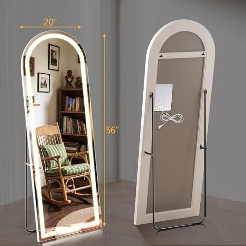InfiniGlass Arch Full Length Standing Mirror with LED Lights, 56"x20" Lighted Mirror with Dimming & 3 Color Lighting, Tall Mirror Full Body for Bedroom, Dressing Room thumbnail 3