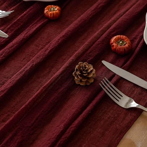 Keketoarrange Burgundy Table Runner Valentines Decor Red Cheesecloth Gauze 120 Inch 10 FT Rustic Boho Cheese Cloth Runner for Wedding Baby Bridal Shower Party Long Sheer Spring Home Decorations thumbnail 5