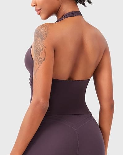 YEOREO Womens Halter Tank Tops Workout Impact Longline Strappy Top Padded Deep V Neck Wrap Gym Backless Bra Camisole thumbnail 4