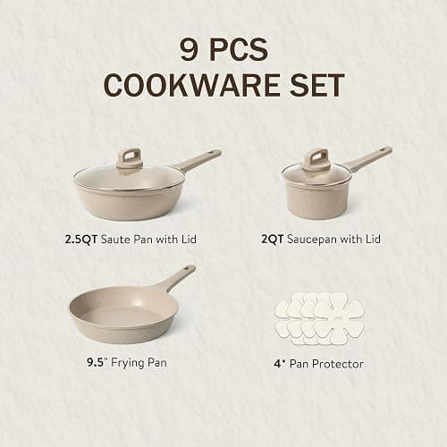 CAROTE 9Pcs Pots and Pans Set Nonstick, Induction Cookware Sets, NonStick Cooking Set, Kitchen Pots and Pans Set with Stay-Cool Handles, PFOA Free thumbnail 3