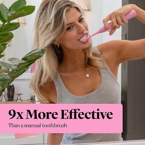Made by Dentists PRO‑X Sonic Electric Toothbrush for Adults – Dentist‑Designed Whitening Rechargeable Toothbrush, 9 x More Plaque Removal, 70 Day Battery, 3 Modes, Travel Case & Extra Heads, Pink thumbnail 3