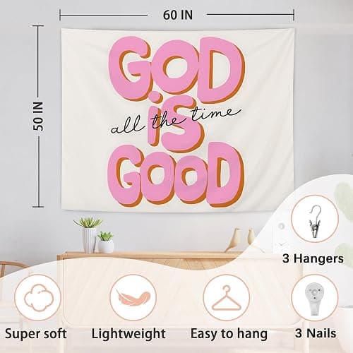 AQYIP God Is Good All the Time Christian Tapestry, Bible Verse Tapestry Decorative, Religious Scripture Wall Tapestries Blanket Decor for Home Office Church Prayer Room, 50x60 Inch thumbnail 2
