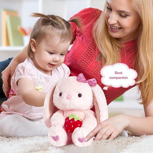 CozyWorld Strawberry Bunny Rabbit Plush Stuffed Animals Pink Plushie Floppy Ear with Strawberry Fluffy Soft Toy Gifts for Kids Girls Boys(10inch) thumbnail 2