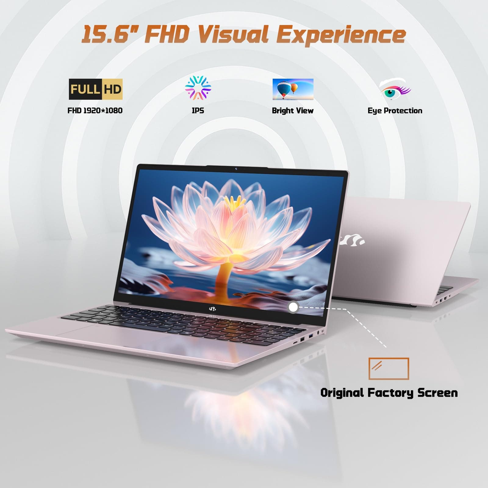 NIMO 15.6" FHD IPS Student-Laptop-Computer-16GB RAM 1TB SSD, 4 Cores 13th Gen Intel N150(Beat to i3-1115G4, Up to 3.6GHz), 65W Type-C, Fingerprint, Backlit Keyboard, Wi-Fi 6, BT5.2, Numpad Pink Gold thumbnail 5