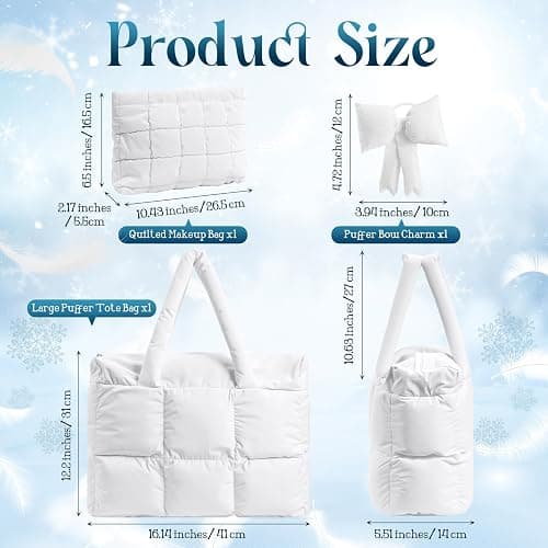 Abbylike Large Puffer Tote Bag for Women Quilted Puffy Handbag with Zipper Lightweight Satchel Purse Bow Gift for Christmas thumbnail 2