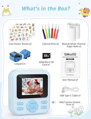 YOHOOLYO Kids Camera Instant Print, 2.4'' Digital Instant Camera for Kids with 32GB Card & 3 Rolls Paper, 1080P HD Video Recording, Birthday Gifts for Boys & Girls Aged 3-12, Blue thumbnail 12