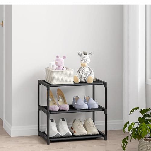 Autonomier 3 Tier Small Shoe Rack, Narrow Stackable Kids Toddler Adult Shoe Storage Organizer Shelf for Closet Floor Front Door Entrance Entryway, Free Standing Shoe Rack Organization Shelves thumbnail 2