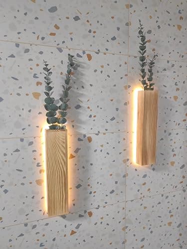 Artificial Eucalyptus with LED Lights Wall Planters Rustic Wall Decor with Lights Wall Sconces Fake Vines for Room Decor Home Bedroom Living Room Bathroom Hanging Vase (Natural) thumbnail 8