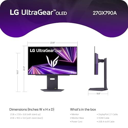 LG 27GX790A-B 27-inch Ultragear OLED Gaming Monitor QHD 1440p 480Hz, 0.03ms, DisplayPort 2.1, True Black 400, NVIDIA G-Sync, AMD FreeSync Premium Pro, HDMI, USB, Tilt/Height/Swivel/Pivot Stand, Black thumbnail 15