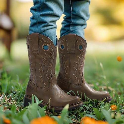 Rollda Boys Cowboy Boots Kids Western Boots Square Toe Girls Cowgirl Boots for Toddler/Little Kid/Big Kid thumbnail 2