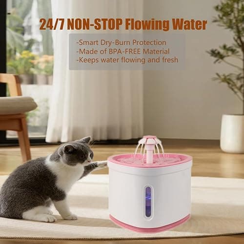 2.4L Cat Water Fountain-Pet Drinking Fountain,Automatic Cat Puppy Dog Water Dispenser,LED Night Vision Water Level Window w/ 3 Replacement Filters(Pink) thumbnail 5