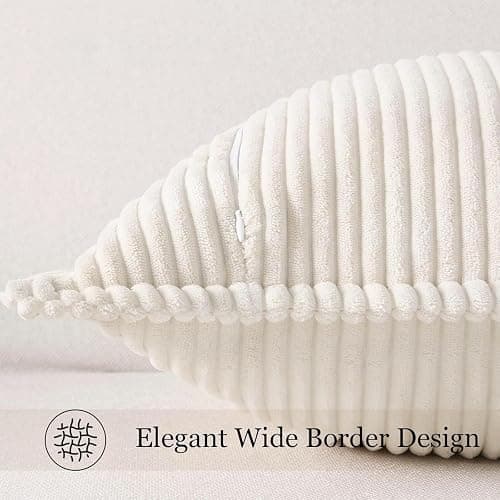 Mecatny Corduroy Fall Throw Pillow Covers 18x18 Set of 2 Cream White | Soft Striped Texture, Broadside Design, Neutral Boho Square Pillow Cases for Sofa Couch Living Room Bedroom, Home Décor thumbnail 6