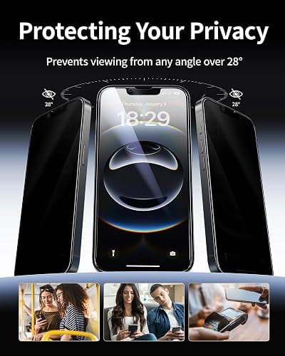 NIMASO for iPhone 17e/16e/13 Pro/13/14 Screen Protector, 2 Pack Privacy Tempered Glass, Anti-Spy, 9H Hardness Shockproof, Automatic Dust Removal, Instant Installation (6.1 inches) thumbnail 2