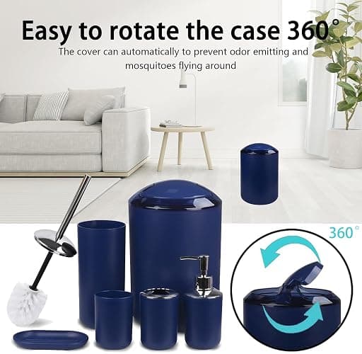 CERBIOR Bathroom Accessories Set 6 Piece Bath Ensemble Includes Soap Dispenser, Toothbrush Holder, Toothbrush Cup, Soap Dish for Decorative Countertop and Housewarming Gift (Royal blue-6pcs) thumbnail 7