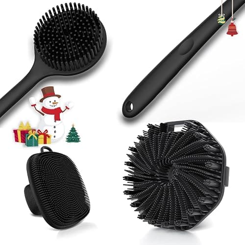 3 PCS Silicone Bath Brush Set,Back Scrubber & Body Brush & Face Brush Set, Super-Exfoliating & Lathering Body Scrubber, Shower Brush, Face Scrubber Combination for HomeBathroom Hotel Travel.(Black) - Image 1