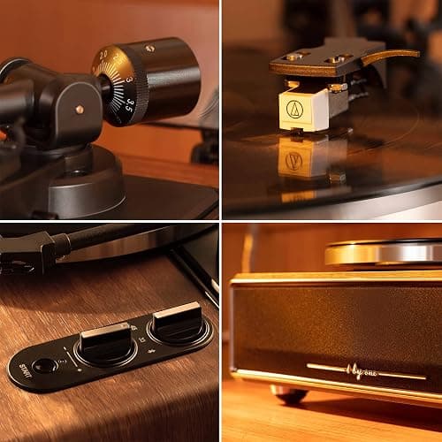 1 BY ONE Tocadiscos HiFi Bluetooth portátil Reproductor de Discos de Vinilo con Cartucho 33/45 RP Reproducción Inalámbrica Altavoces Estéreo Integrados AUX,RCA (Color Madera) thumbnail 2