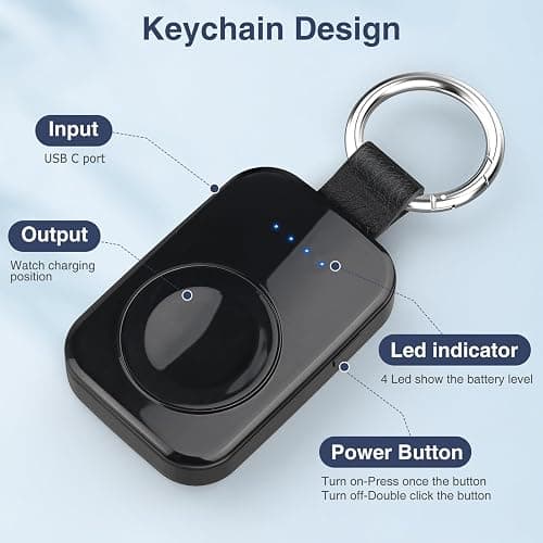 i.VALUX Portable Wireless Charger for Apple Watch Series 11/10/9/8/UItra/7/6/5/4/3/2/SE,Compact Magnetic iWatch Charger 1000mAh Extra Power Bank Smart Keychain Travel Accessories Father Birthday-Black thumbnail 6
