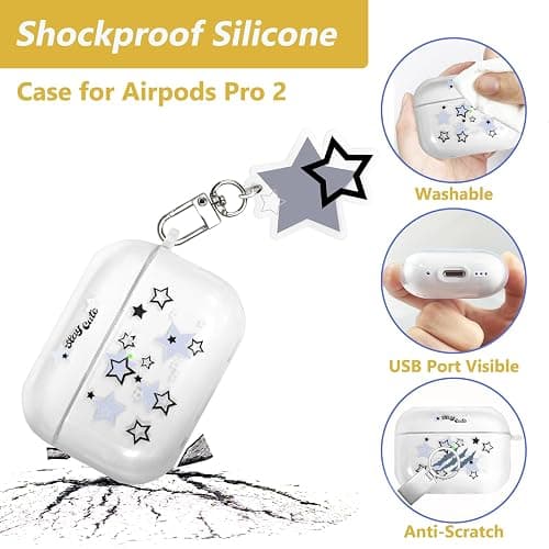 AIIEKZ Compatible with AirPods Pro 2 Case Cover, Kawaii Clear Soft TPU Case with Cute Star Keychain for AirPods Pro 2nd Generation Case for Girls Women (Airpods Pro 2) thumbnail 4