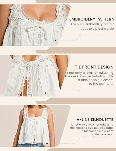 Women Summer Boho Lace Tie Front Tank Beach Vacation Top Button Down Sleeveless Cardigan Crop Y2k Tops Clothes 2026 thumbnail 4
