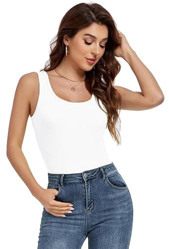 AUHEGN Tank Top for Women Summer Sleeveless Scoop Neck Ribbed Workout Tank Tops Slim Fitted Basic Cami Tee Shirts thumbnail 5