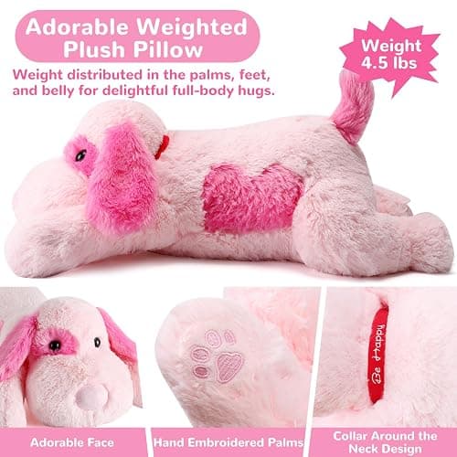 meowtastic Pink Dog Weighted Stuffed Animals - 22 Inch 4.5 Pounds Weighted Plush Dog Stuffed Animals - Big Stuffed Dog Plush Pillow - Cute Plush Toys Gifts for Kids & Adults (22" 4.5 lbs) thumbnail 4