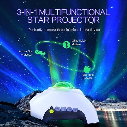 Northern Galaxy Light Aurora Projector with 33 Light Effects, Night Lights LED Star Projector for Bedroom Nebula Lamp, Remote Control, White Noises, Bluetooth Speaker for Parties(White) thumbnail 2