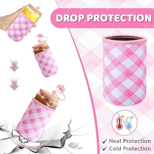 Mrltau 16 Oz Rosa Schleife Deko Glas Mit Deckel Und Strohhalm Und Bechermanschette, Iced Coffee Cup Aesthetic Stuff Clean Girl, Aesthetic Gläser Gift for Women, Summer Must Haves for Teen Girls thumbnail 4