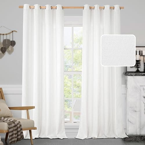 LAMIT White Linen Curtains 84 inches Long 2 Panels, Grommet Semi Sheer Light Filtering Neutral Panels Faux Linen Textured Privacy Living Room Drapes for Bedroom/Farmhouse, 52 x 84 Inch - Image 1