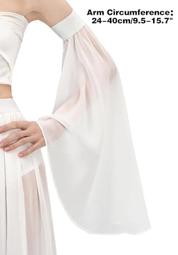 KUOIN Women's Long Tulle Sleeves Goth Detachable Chiffon Gloves for Wedding Party Renaissance Costume Accessories - White-elastic thumbnail 2