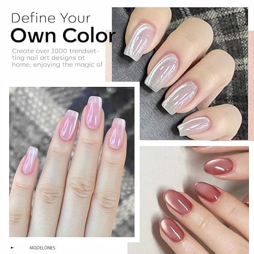 modelones Gel Nail Polish Set, 6 Colors Nude Pink Silver 9D Glassy Cat Eye Glitter Gel Polish Semi-transparent Neutral Brown Nail Polish Soapnails with Magnet Soak Off Led Nail Art DIY Gift thumbnail 3