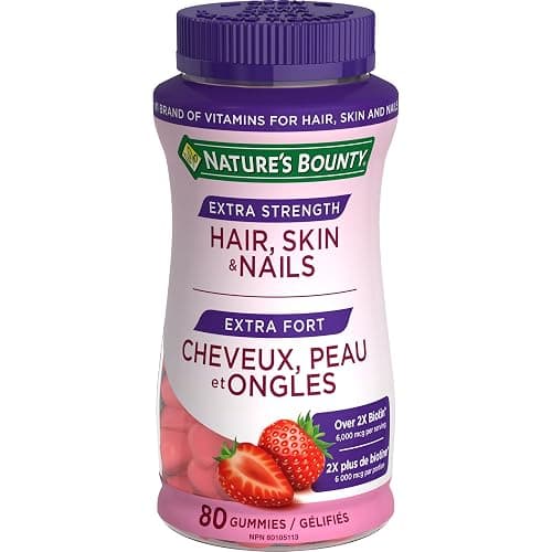 NATURE'S BOUNTY Extra Strength Hair, Skin & Nails, Gummies, Helps to Maintain Health of Hair & Skin, Promotes Thicker, Healthier Nails & Stronger Thicker Hair, Strawberry Cream Flavour, 200 g - Image 1