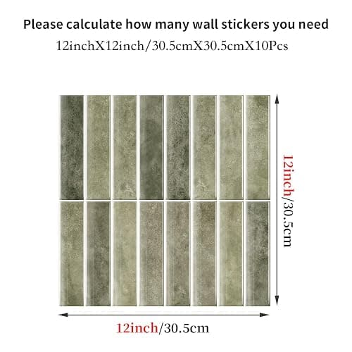 Alwayspon 10 Sheets 12x12inch Retro Green 3D Vinyl Backsplash Tiles, Self-Adhesive Peel and Stick Wall Tile Stickers Stick on Subway Tiles for Kitchen Bathroom Wall thumbnail 2