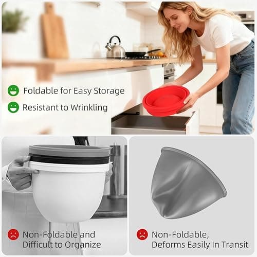 Foldable Silicone Liners for Kitchenaid Tilt-Head 5 QT Mixer - Dishwasher-Safe Food-Grade Silicone Bowl Insert - Simple to Use Mixer Accessories for Effortless Baking Prep (Black+Off-White+Red) thumbnail 4