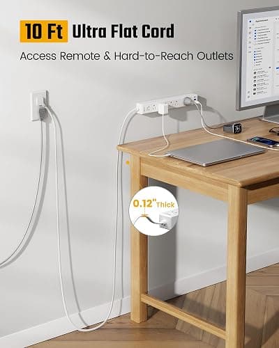 10Ft Extension Cord with Multiple Outlets, SUPERDANNY Flat Plug Surge Protector Power Strip 10 Ft Long Cord, 6 Outlets & 3 USB Ports, Charging Station for Home Office, College Dorm Room Essentials thumbnail 2
