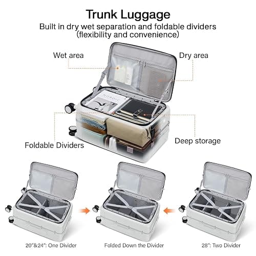 Hanke 20 Inch Carry On Luggage with Cup Holder and Charge,Top Opening Hard Shell Suitcases with Wheels and Dividers,Aluminum Frame Trunk Luggage Small Suitcase with Lock for Travel,Smoke White thumbnail 4
