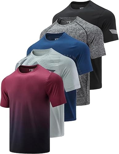 5 Pack Men’s Active Quick Dry Crew Neck T Shirts | Athletic Running Gym Workout Short Sleeve Tee Tops Bulk - Image 1