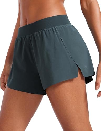 CRZ YOGA Athletic Running Shorts for Women V Split Low Waisted Lightweight Gym Workout Athletic Shorts with Liner - Image 1