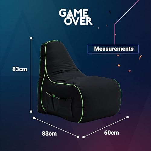 Game Over Chaise Pouf de Jeux Vidéos | Salle de Séjour Intérieure Fauteuil Gamer | Poches Latérales pour Les Manettes | Support de Casque | Conception Ergonomique (Magischer Smaragd) thumbnail 3