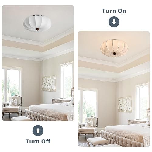 KCO Lighting Modern Silk Flush Mount Ceiling Light Japanese Lantern Ceiling Lamp Large Semi Flush Mount Ceiling Light Fixture White Fabric Drum Shade Chandelier thumbnail 7